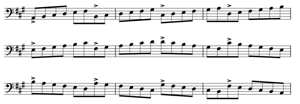 A major scale in groups of six