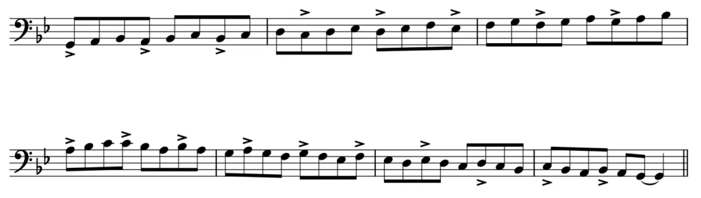 G natural minor scale in groups of three